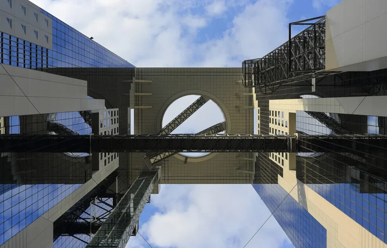 The Umeda Sky Building rising above the Umeda district of Osaka